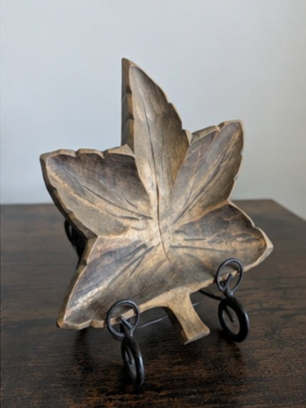 Vintage Canadian Maple Leaf Dish | Hand Carved Wooden Trinket Tray | Made in Can